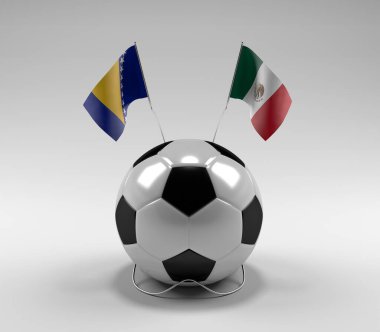 Bosna-Hersek - Meksika Futbol Bayrakları, Beyaz Arkaplan - 3D Render