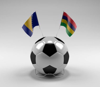 Bosna-Hersek - Mauritius Futbol Bayrakları, Beyaz Arkaplan - 3D Hazırlama