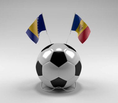 Bosna-Hersek - Moldova Futbol Bayrakları, Beyaz Arkaplan - 3D Render