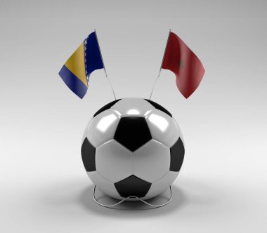Bosna-Hersek - Fas Futbol Bayrakları, Beyaz Arkaplan - 3D Render