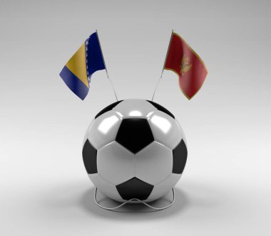 Bosna-Hersek - Karadağ Futbol Bayrakları, Beyaz Arkaplan - 3D Render