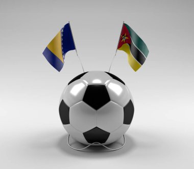 Bosna-Hersek - Mozambik Futbol Bayrakları, Beyaz Arkaplan - 3D Hazırlama