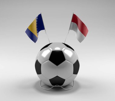 Bosna-Hersek - Monako Futbol Bayrakları, Beyaz Arkaplan - 3D Render