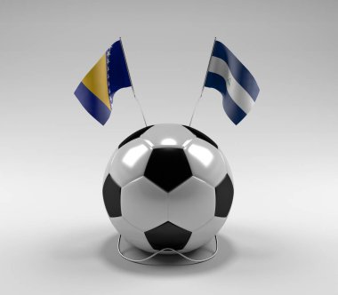 Bosna-Hersek - Nikaragua Futbol Bayrakları, Beyaz Arkaplan - 3D Render