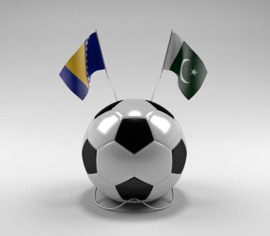 Bosna-Hersek - Pakistan Futbol Bayrakları, Beyaz Arkaplan - 3D Render