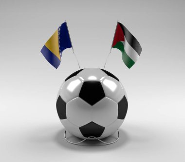 Bosna-Hersek - Filistin Futbol Bayrakları, Beyaz Arkaplan - 3D Yapım