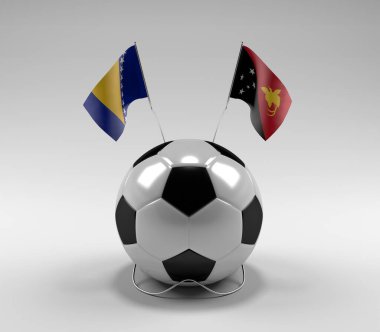 Bosna-Hersek - Papua-Yeni-Gine Futbol Bayrakları, Beyaz Arkaplan - 3D Render