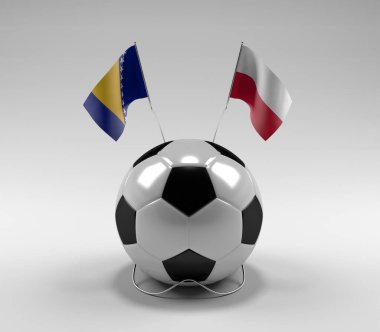 Bosna-Hersek - Polonya Futbol Bayrakları, Beyaz Arkaplan - 3D Render