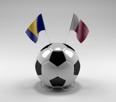 Bosna-Hersek - Katar Futbol Bayrakları, Beyaz Arkaplan - 3D Render