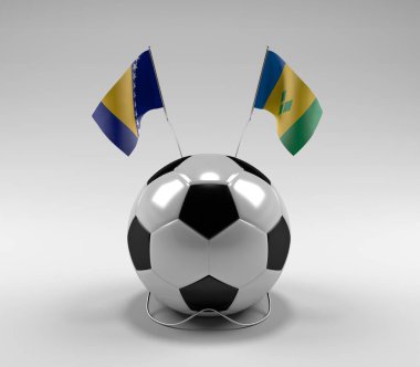 Bosna-Hersek - Saint-Vincent-and-the-Grenadines Futbol Bayrakları, Beyaz Arkaplan - 3D Yapım