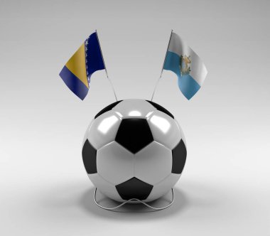 Bosna-Hersek - San-Marino Futbol Bayrakları, Beyaz Arkaplan - 3D Render