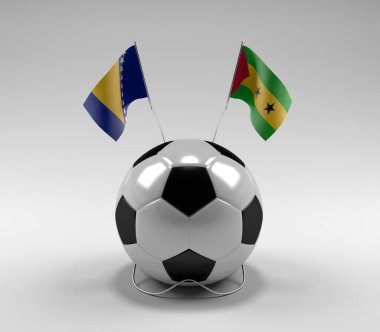 Bosna-Hersek - Sao-Tome-Principe Futbol Bayrakları, Beyaz Arkaplan - 3D Hazırlama