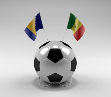 Bosna-Hersek - Senegal Futbol Bayrakları, Beyaz Arkaplan - 3D Hazırlama