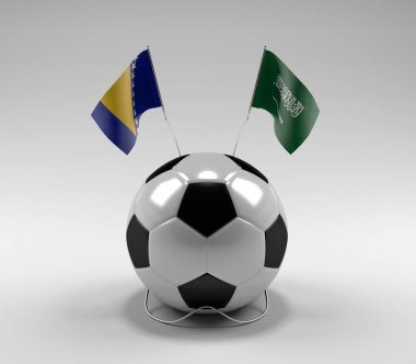 Bosna-Hersek - Suudi Arabistan Futbol Bayrakları, Beyaz Arkaplan - 3D Render