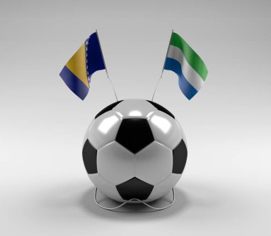 Bosna-Hersek - Sierra-Leone Futbol Bayrakları, Beyaz Arkaplan - 3D Hazırlama