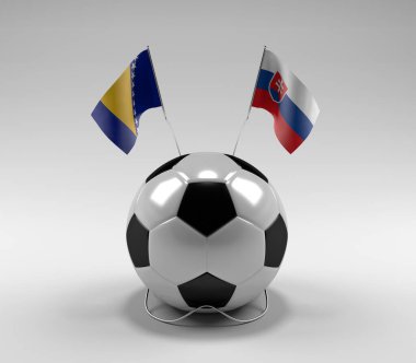 Bosna-Hersek - Slovakya Futbol Bayrakları, Beyaz Arkaplan - 3D Render