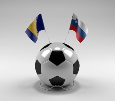 Bosna-Hersek - Slovenya Futbol Bayrakları, Beyaz Arkaplan - 3D Render
