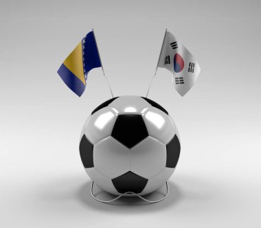 Bosna-Hersek - Güney Kore Futbol Bayrakları, Beyaz Arkaplan - 3D Render
