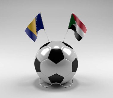 Bosna-Hersek - Sudan Futbol Bayrakları, Beyaz Arkaplan - 3D Render