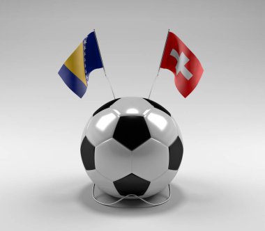Bosna-Hersek - İsviçre Futbol Bayrakları, Beyaz Arkaplan - 3D Render