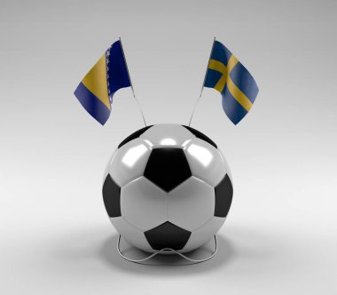 Bosna-Hersek - İsveç Futbol Bayrakları, Beyaz Arkaplan - 3D Render