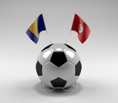 Bosna-Hersek - Tunus Futbol Bayrakları, Beyaz Arkaplan - 3D Render