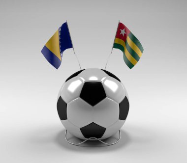 Bosna-Hersek - Togo Futbol Bayrakları, Beyaz Arkaplan - 3D Render