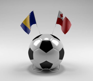 Bosna-Hersek - Tonga Futbol Bayrakları, Beyaz Arkaplan - 3D Render
