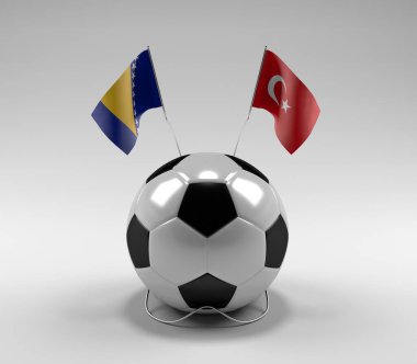 Bosna-Hersek - Türkiye Futbol Bayrakları, Beyaz Arkaplan - 3D Render