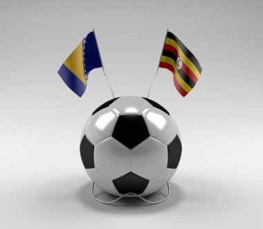 Bosna-Hersek - Uganda Futbol Bayrakları, Beyaz Arkaplan - 3D Hazırlama