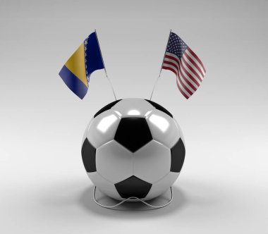 Bosna-Hersek - Amerika Birleşik Devletleri Futbol Bayrakları, Beyaz Arkaplan - 3D Render