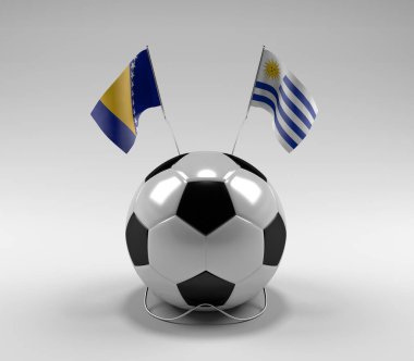 Bosna-Hersek - Uruguay Futbol Bayrakları, Beyaz Arkaplan - 3D Render