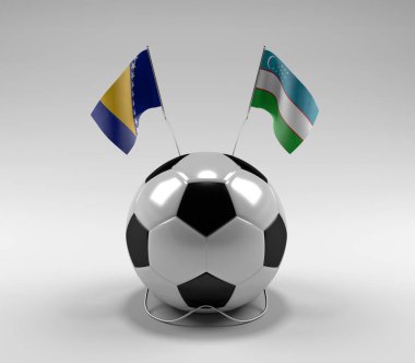 Bosna-Hersek - Özbekistan Futbol Bayrakları, Beyaz Arkaplan - 3D Render