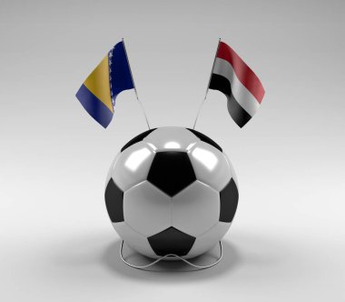 Bosna-Hersek - Yemen Futbol Bayrakları, Beyaz Arkaplan - 3D Hazırlama