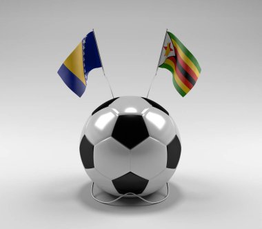 Bosna-Hersek - Zimbabve Futbol Bayrakları, Beyaz Arkaplan - 3D Render