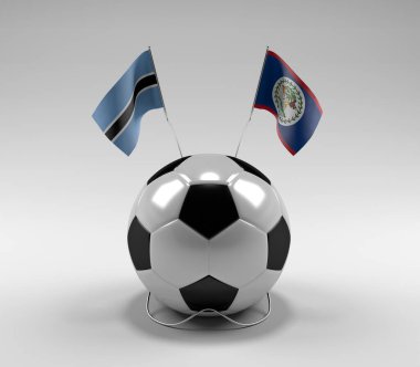 Botswana - Belize Futbol Bayrakları, Beyaz Arkaplan - 3D Render
