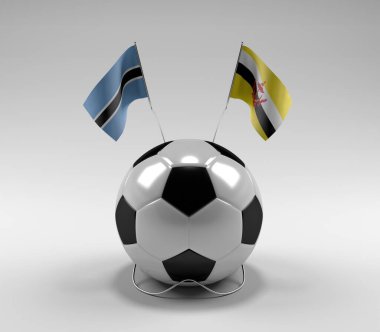 Botswana - Brunei Futbol Bayrakları, Beyaz Arkaplan - 3D Render