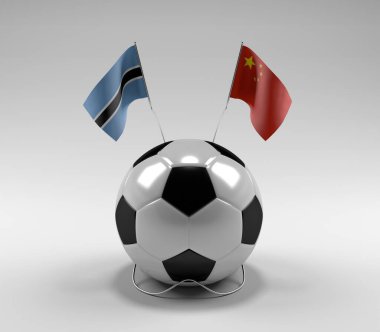 Botswana - Çin Futbol Bayrakları, Beyaz Arkaplan - 3D Render