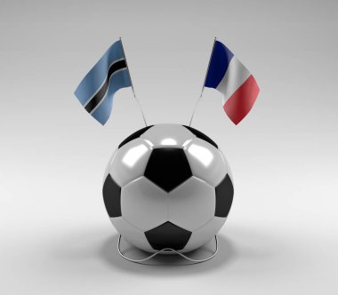 Botswana - Fransa Futbol Bayrakları, Beyaz Arkaplan - 3D Render