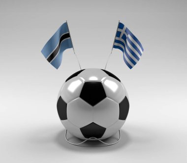 Botswana - Yunanistan Futbol Bayrakları, Beyaz Arkaplan - 3D Render