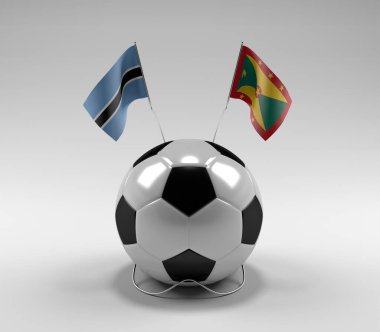 Botswana - Grenada Futbol Bayrakları, Beyaz Arkaplan - 3D Render