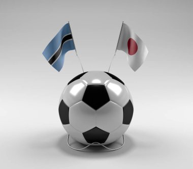 Botswana - Japonya Futbol Bayrakları, Beyaz Arkaplan - 3D Render