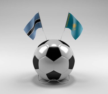 Botswana - Kazakistan Futbol Bayrakları, Beyaz Arkaplan - 3D Render