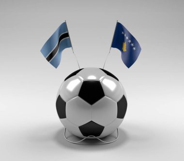 Botswana - Kosova Futbol Bayrakları, Beyaz Arkaplan - 3D Hazırlama