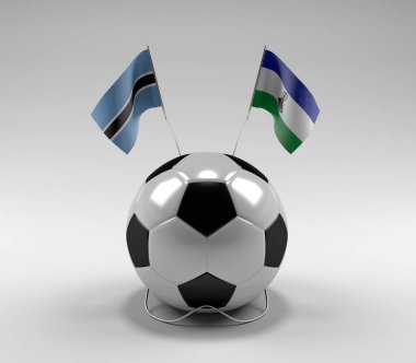 Botswana - Lesotho Futbol Bayrakları, Beyaz Arkaplan - 3D Render