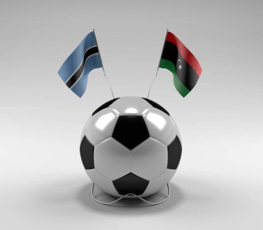 Botswana - Libya Futbol Bayrakları, Beyaz Arkaplan - 3D Render