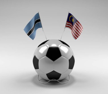 Botswana - Malezya Futbol Bayrakları, Beyaz Arkaplan - 3D Render