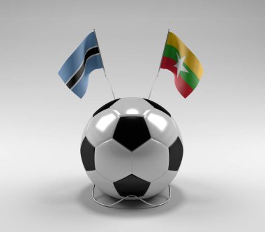Botswana - Myanmar Futbol Bayrakları, Beyaz Arkaplan - 3D Render