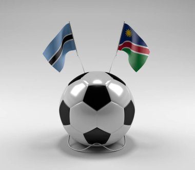 Botswana - Namibya Futbol Bayrakları, Beyaz Arkaplan - 3D Render