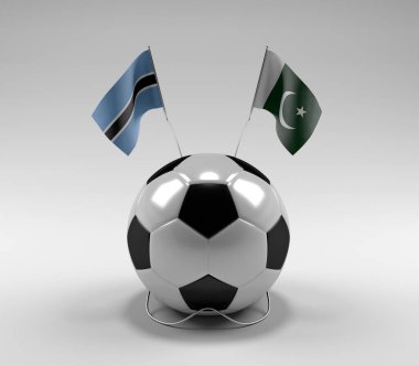 Botswana - Pakistan Futbol Bayrakları, Beyaz Arkaplan - 3D Render